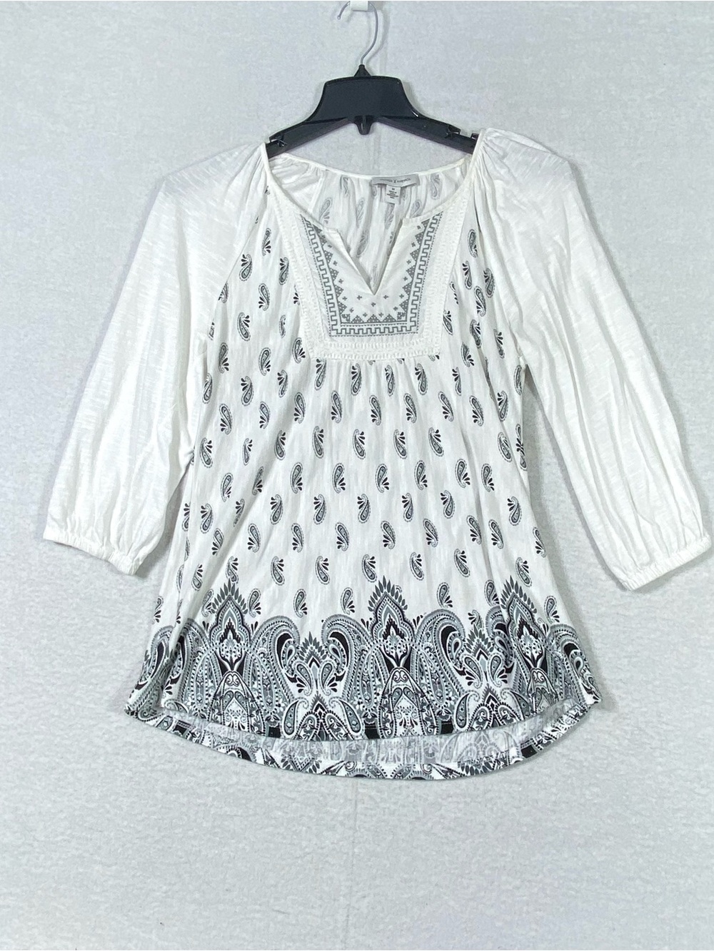 Vintage America Paisley Peasant Blouse Women's M Black White Embroidered Western